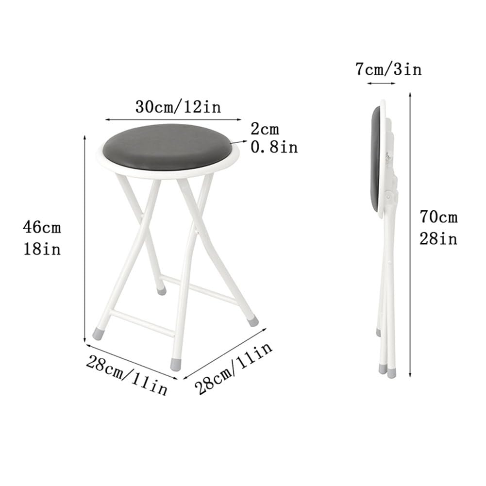 Portable Folding Stool, Collapsible Padded Round Stool, Foldable Breakfast Kitchen Bar Stool Seat, Fold up Stool for Adults Kitchen Garden Bathroom (Black) X63118
