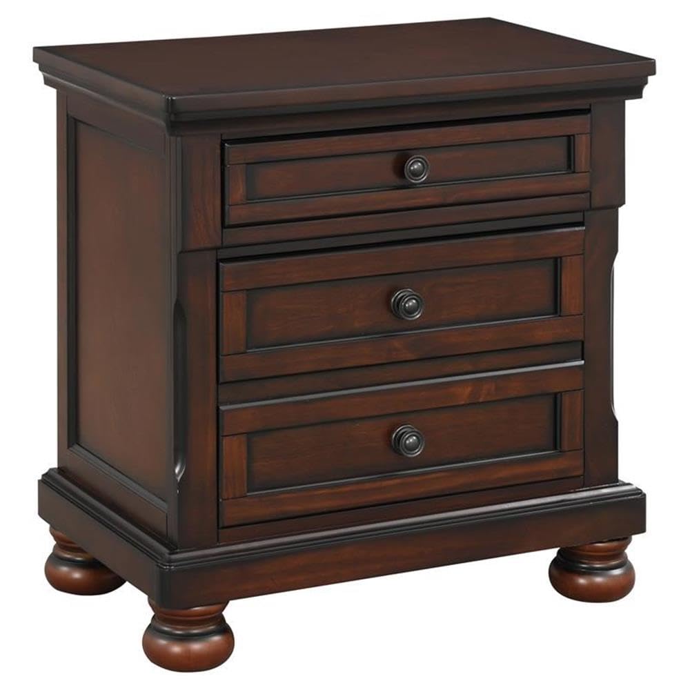 Brown Cherry 3 Drawer Wood Nightstand H679686