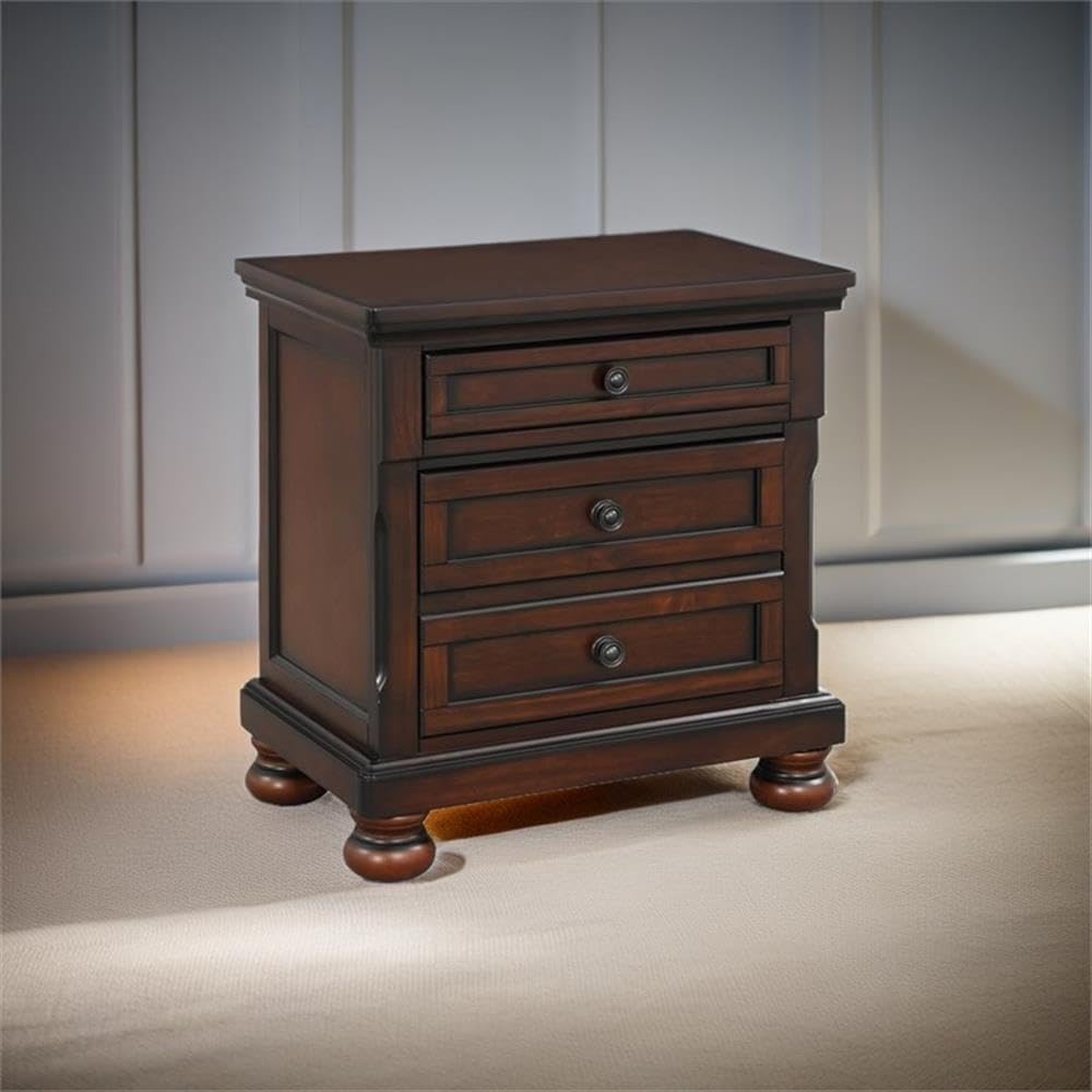 Brown Cherry 3 Drawer Wood Nightstand H679686