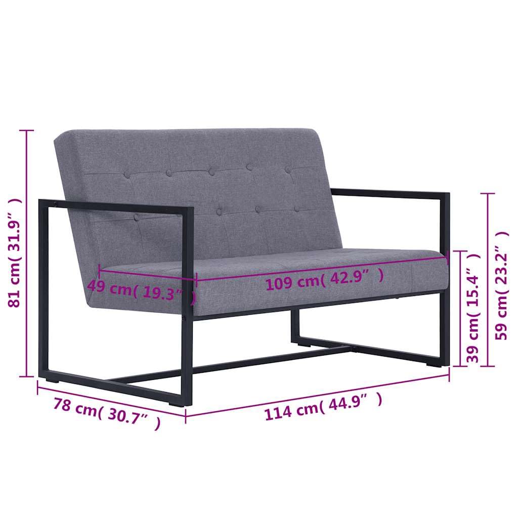 Light Gray 2-Seater Fabric Loveseat Sofa with Steel Legs Z4626