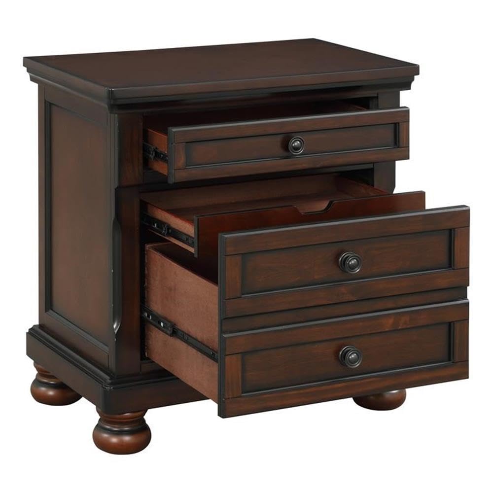 Brown Cherry 3 Drawer Wood Nightstand H679686