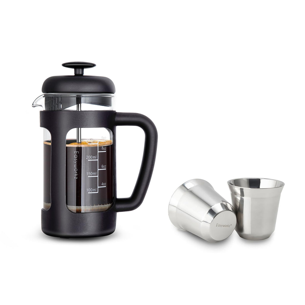 12 oz French Press with 5 oz Stainless Steel Espresso Cups I152