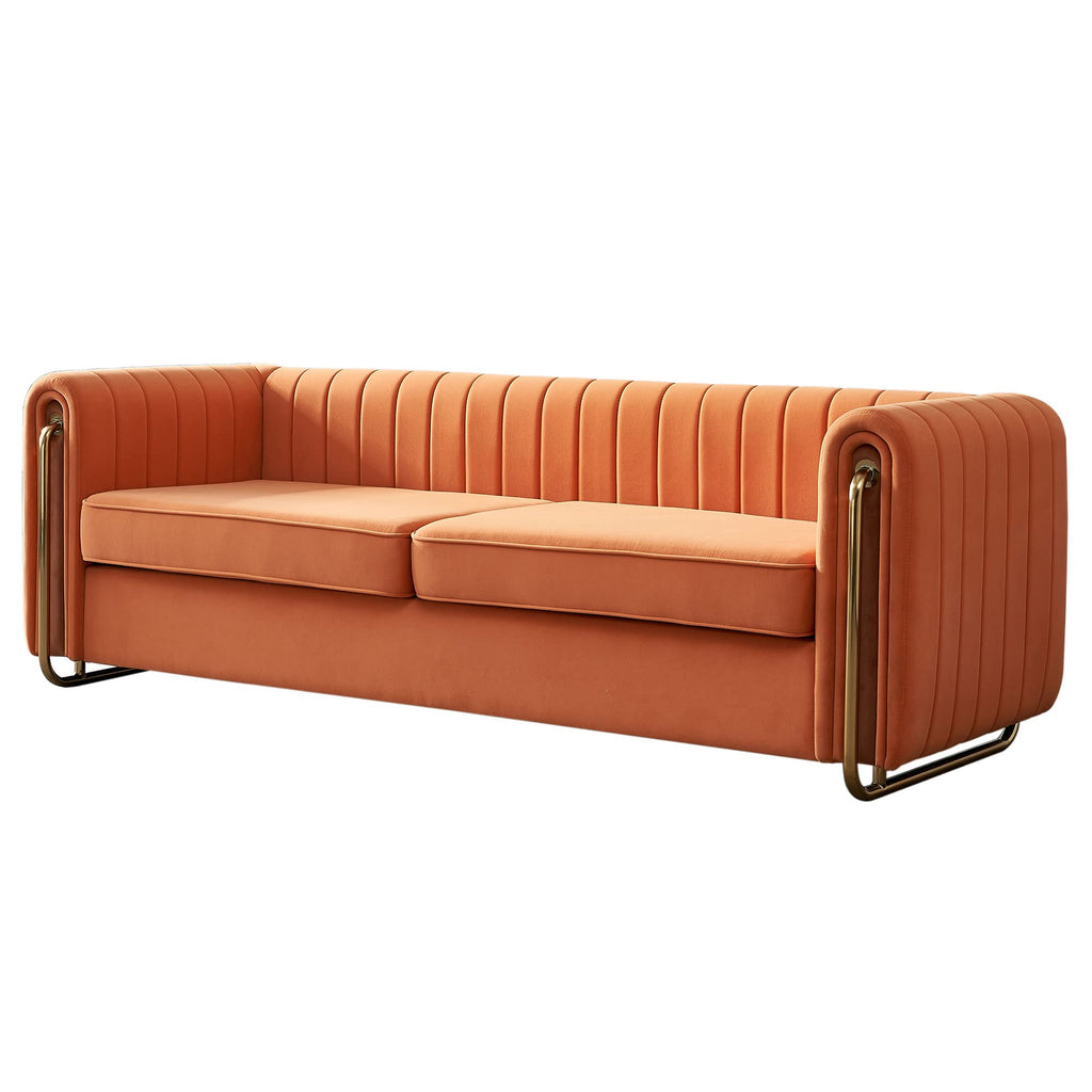 Orange Velvet 3-Seater Sofa with Rolled Arms B559
