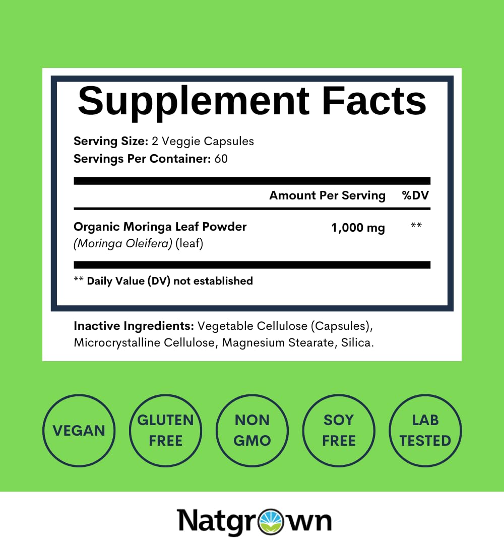 Organic Moringa 1000 mg 120 Ct Capsules D906
