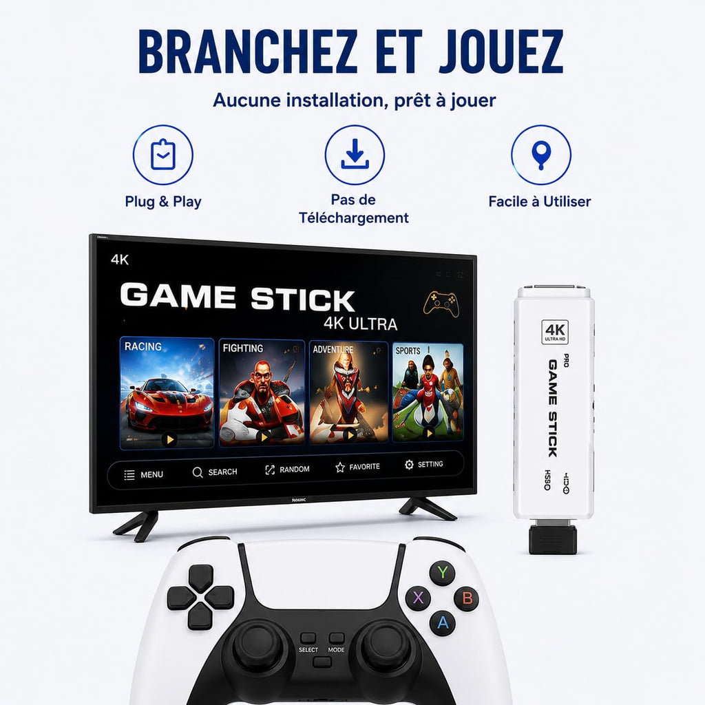 Wireless Retro Game Console Stick with 2.4G Controllers, 4K HDMI, 32G J1648