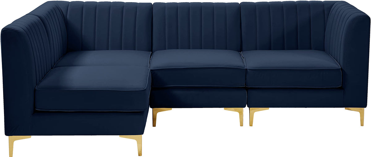 Navy Velvet Modular Sectional with Deep Channel Tufting D519210