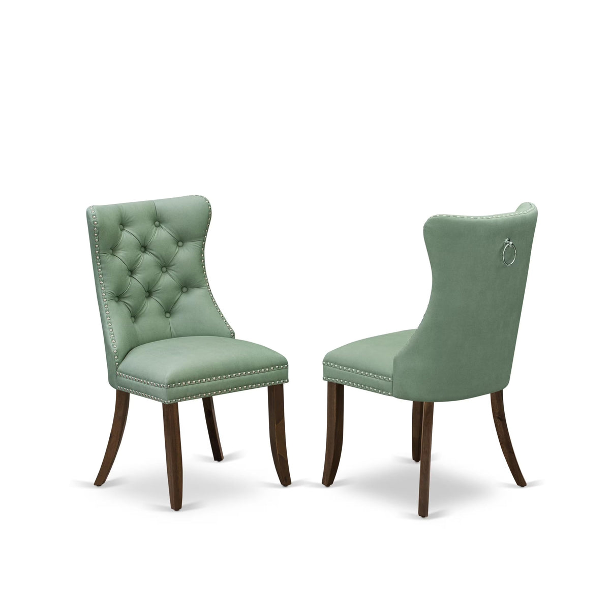 9 Piece Mid-century Dining Table Set with 8 Willow Green Polyester Chairs U59977