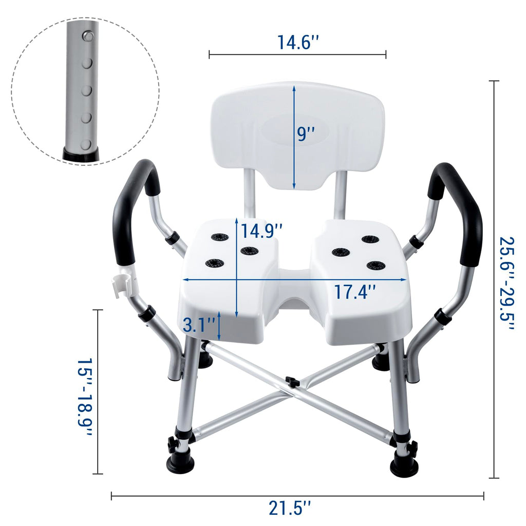 Heavy Duty Shower Chair with Back and Padded Armrests A1816