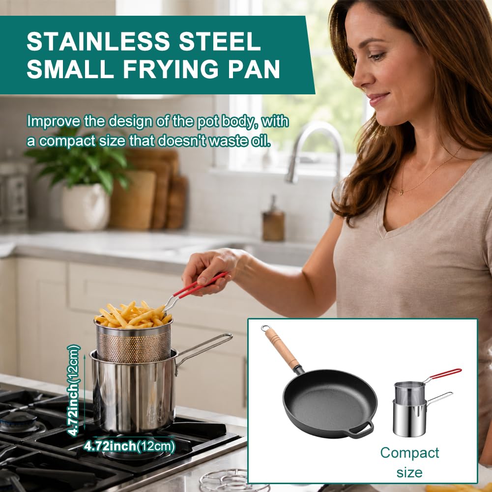 Small Stainless Steel Deep Fryer Pot with Basket O220895