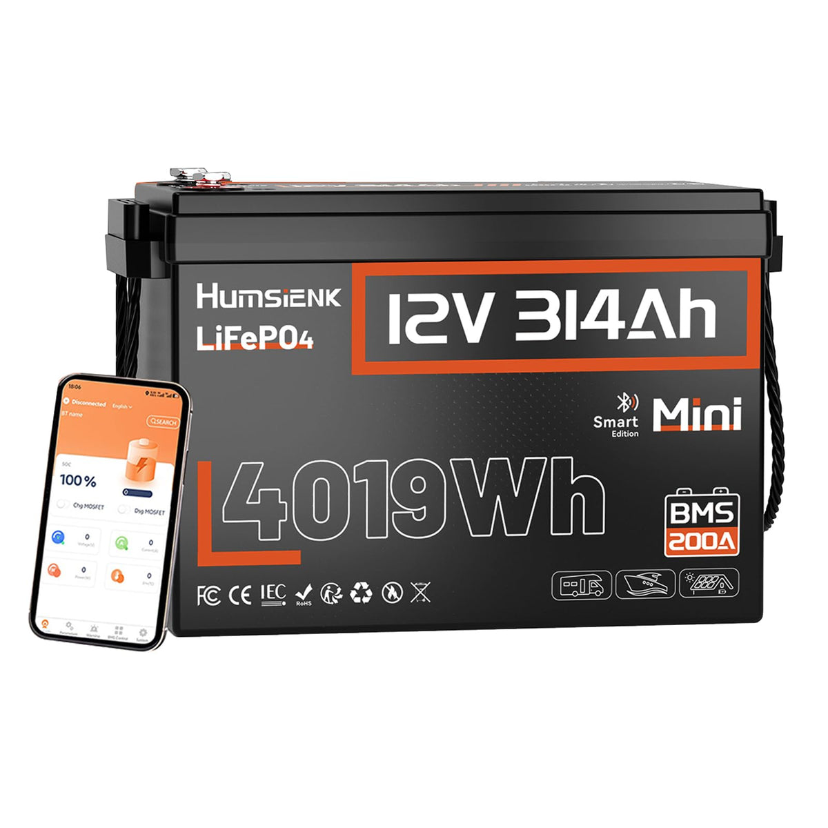 12V 300Ah LiFePO4 Lithium Battery with Bluetooth H519