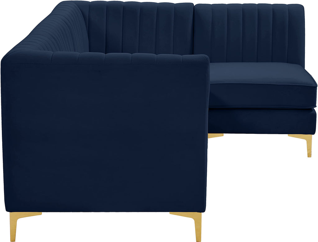 Navy Velvet Modular Sectional with Deep Channel Tufting D519210