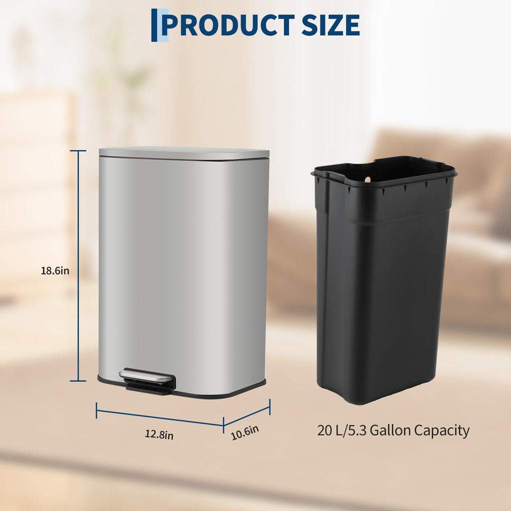 5.2 Gallon Brushed Stainless Steel Trash Can with Soft-Close Lid N3878
