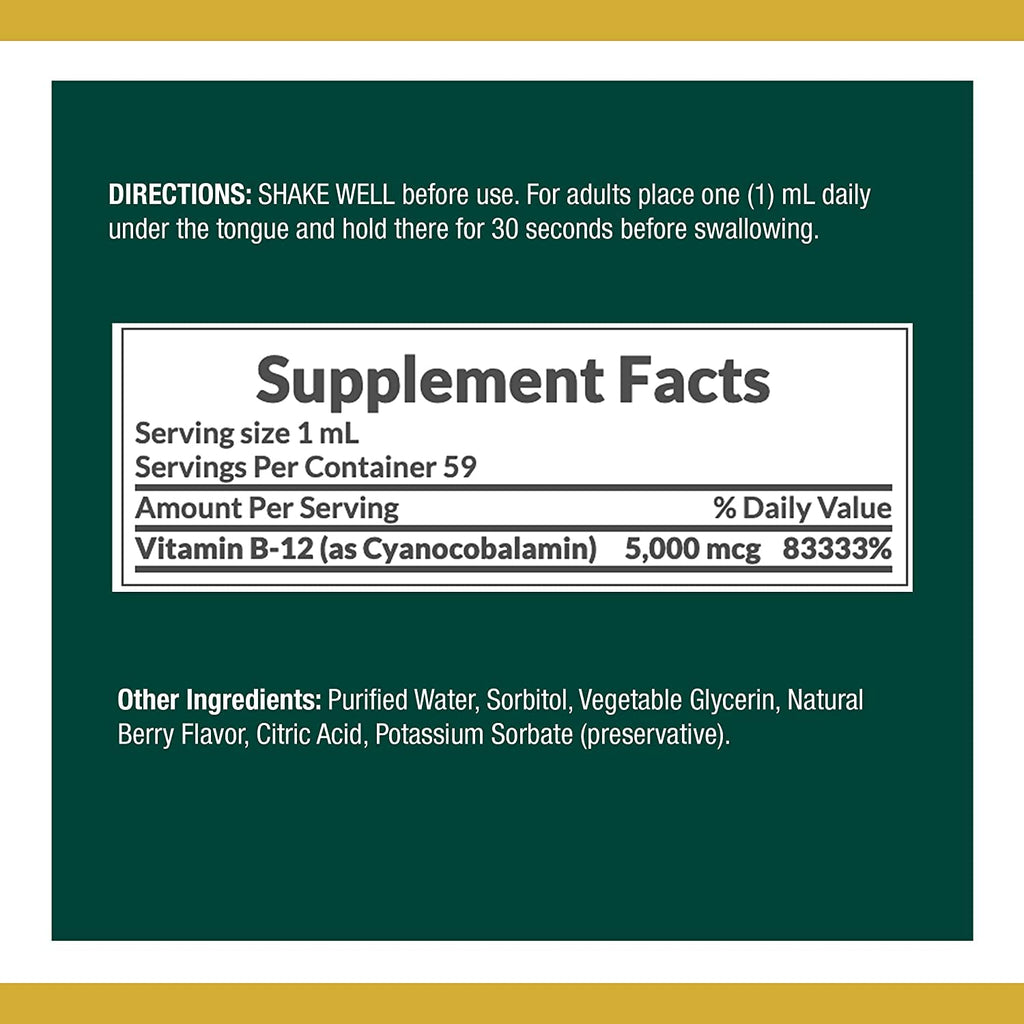 B-12 5000 mcg Sublingual Liquid 2 oz (Pack of 2) S183181
