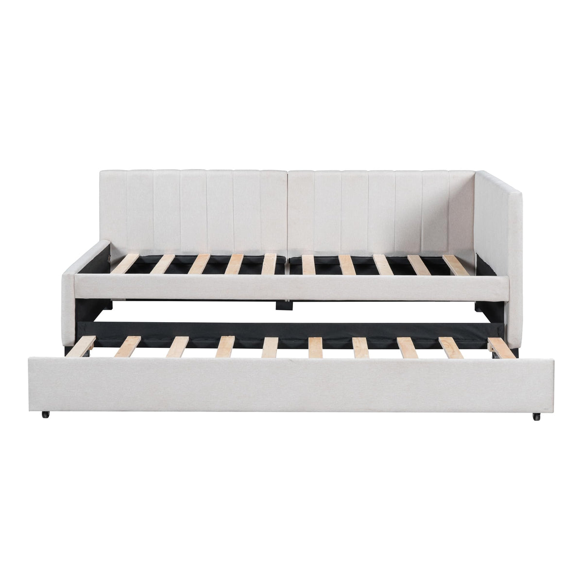 Upholstered Daybed with Trundle Linen Fabric Beige Twin A875075