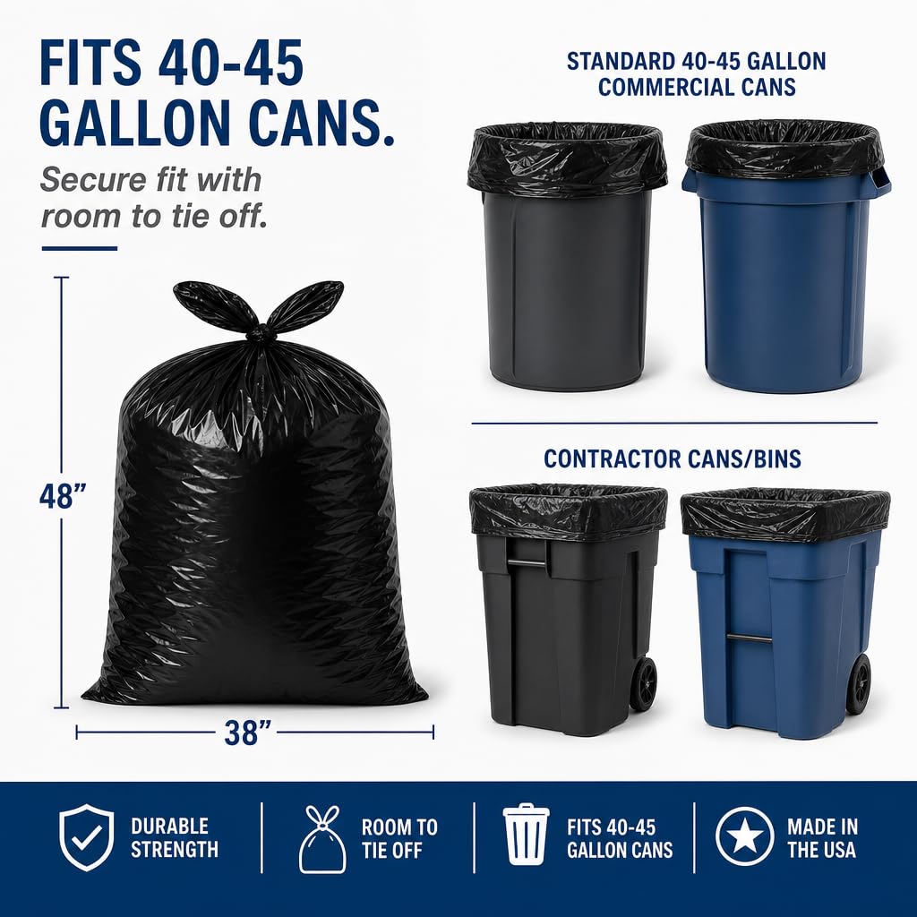 40-45 Gallon Heavy Duty Black Trash Bags 100 Count T3125