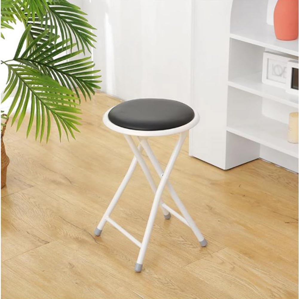 Portable Folding Stool, Collapsible Padded Round Stool, Foldable Breakfast Kitchen Bar Stool Seat, Fold up Stool for Adults Kitchen Garden Bathroom (Black) X63118