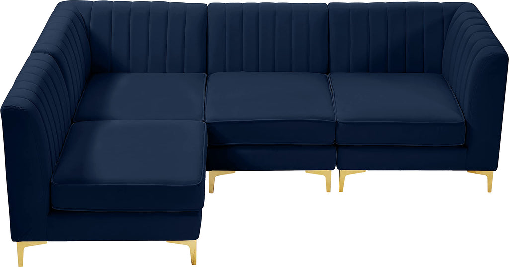 Navy Velvet Modular Sectional with Deep Channel Tufting D519210