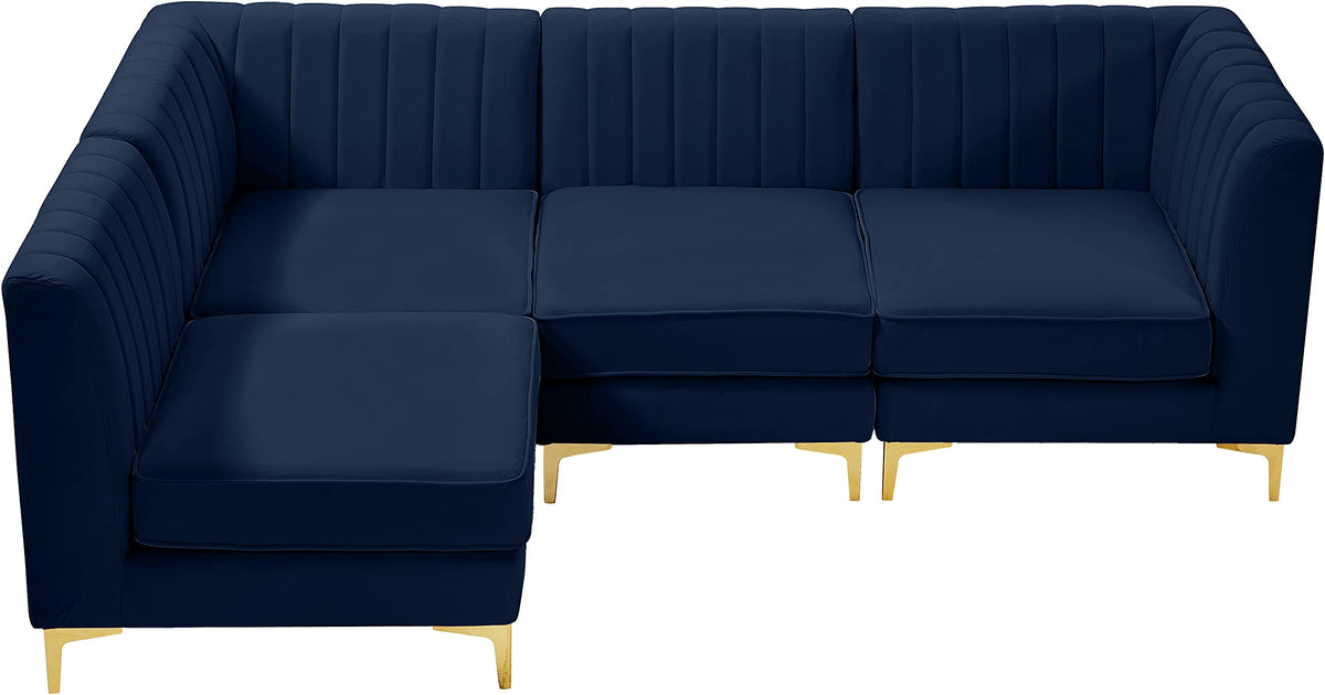 Navy Velvet Modular Sectional with Deep Channel Tufting D519210