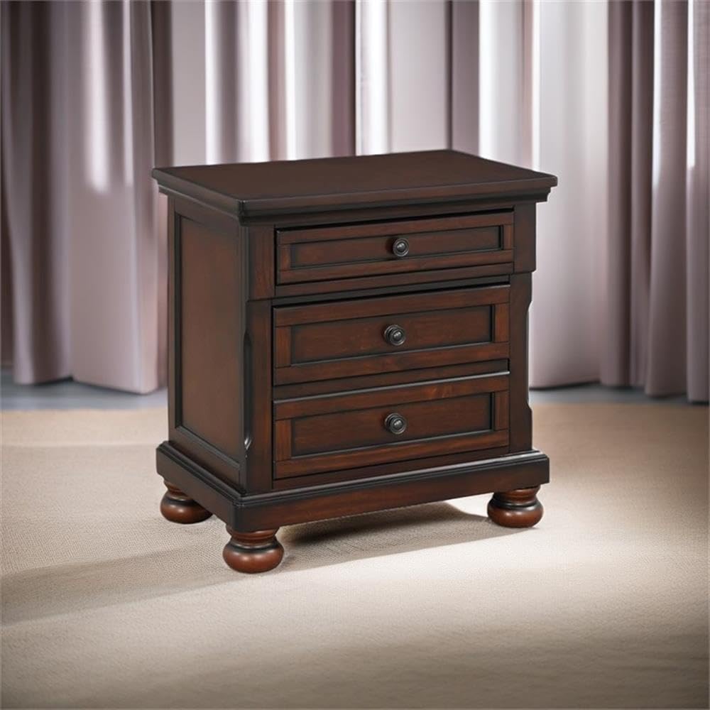 Brown Cherry 3 Drawer Wood Nightstand H679686