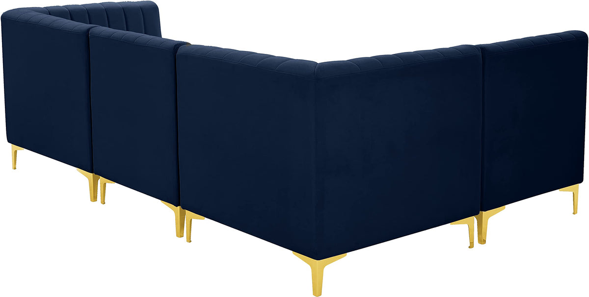 Navy Velvet Modular Sectional with Deep Channel Tufting D519210