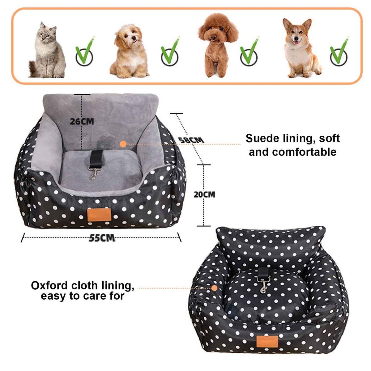 2-in-1 Waterproof Pet Car Seat & Car Bed X567