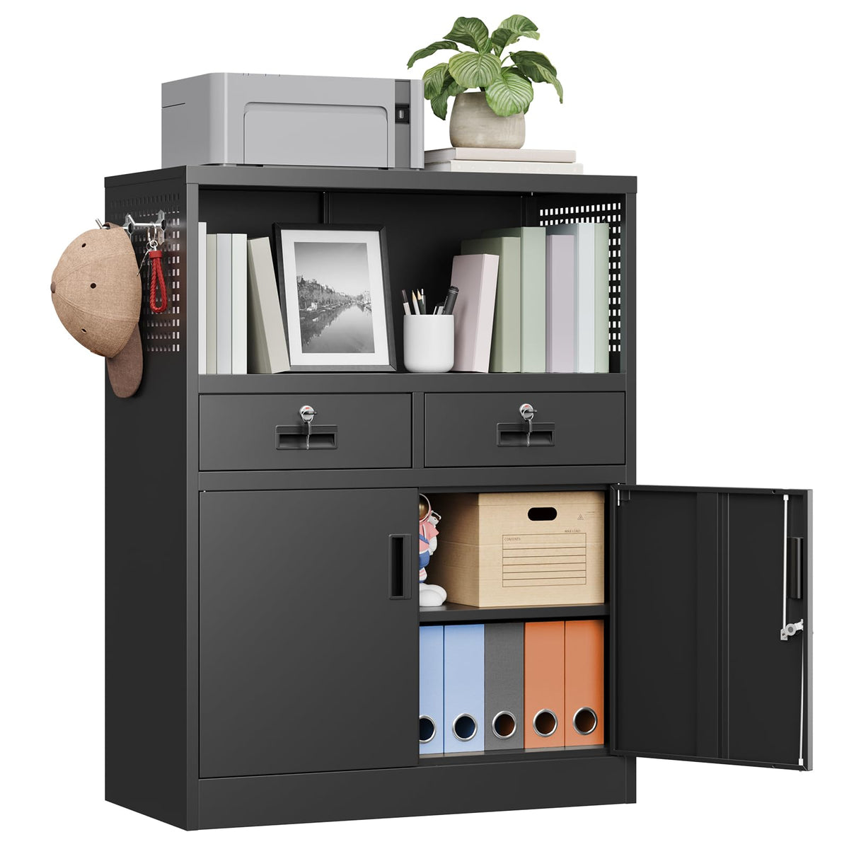 Metal Storage Cabinet with 2 Drawers and Locking Doors O22694