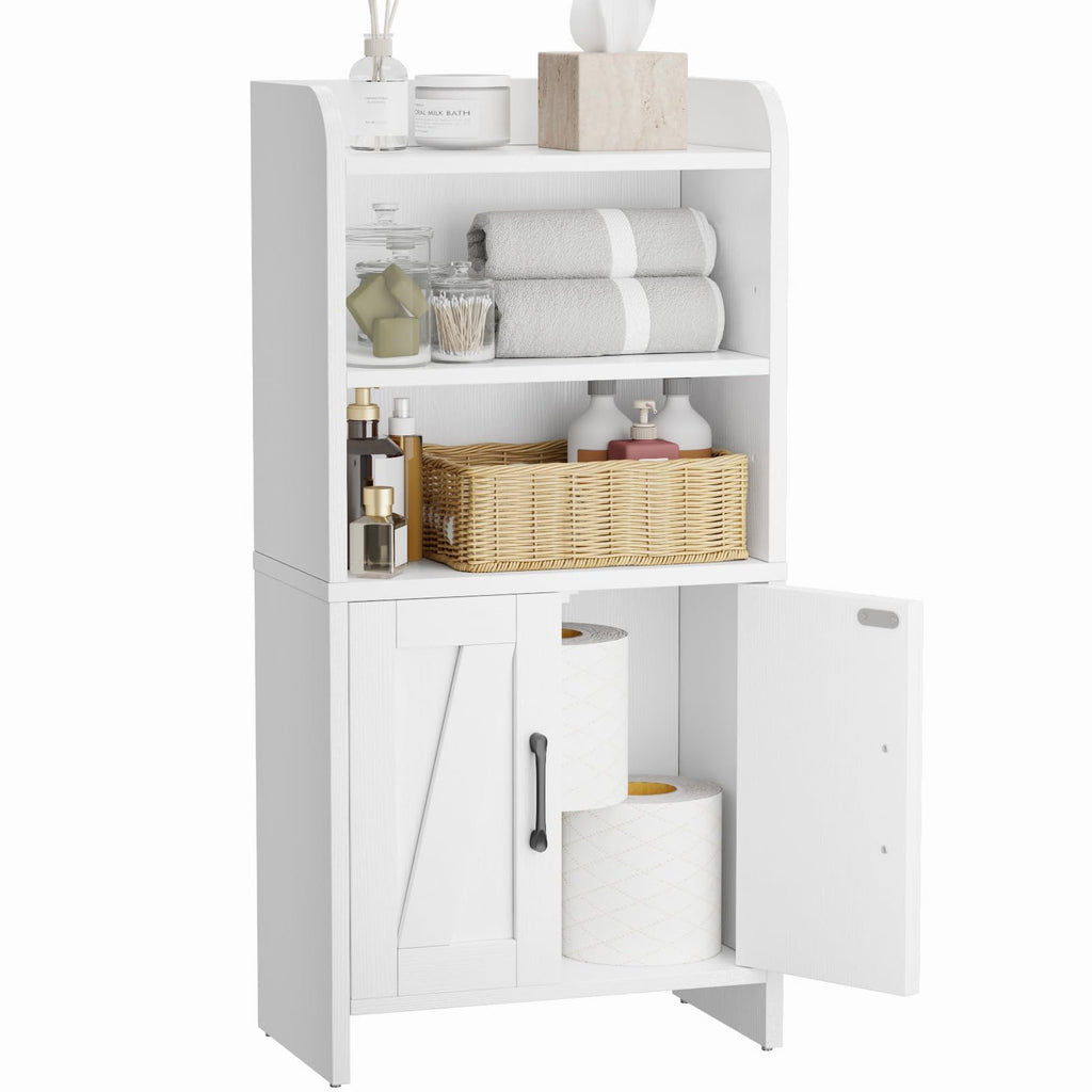 White Small Bathroom Storage Cabinet with 2 Doors and Shelves W975914