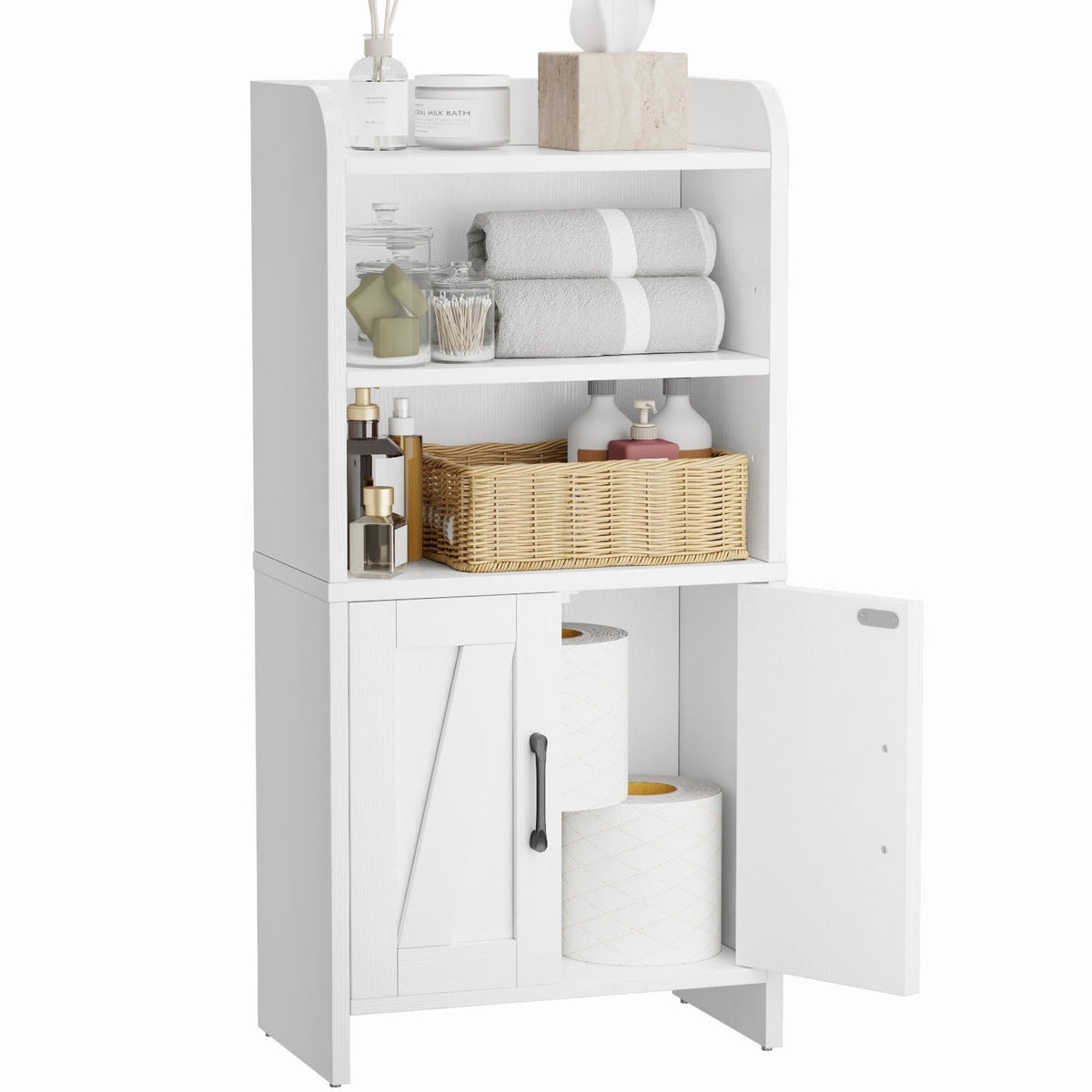 White Small Bathroom Storage Cabinet with 2 Doors and Shelves W975914