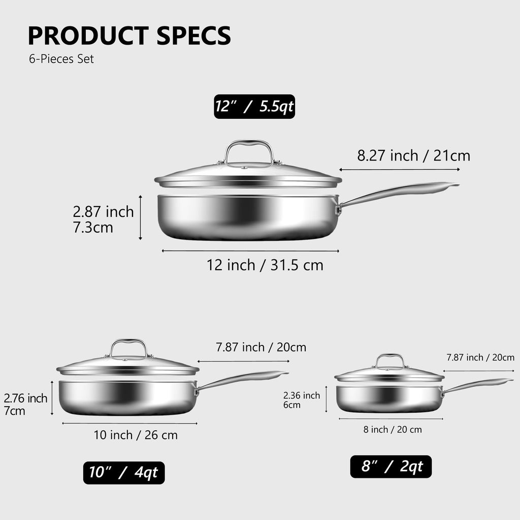 8, 10 and 12-Inch Non Stick Ceramic Frying Pans with Lids Y97622