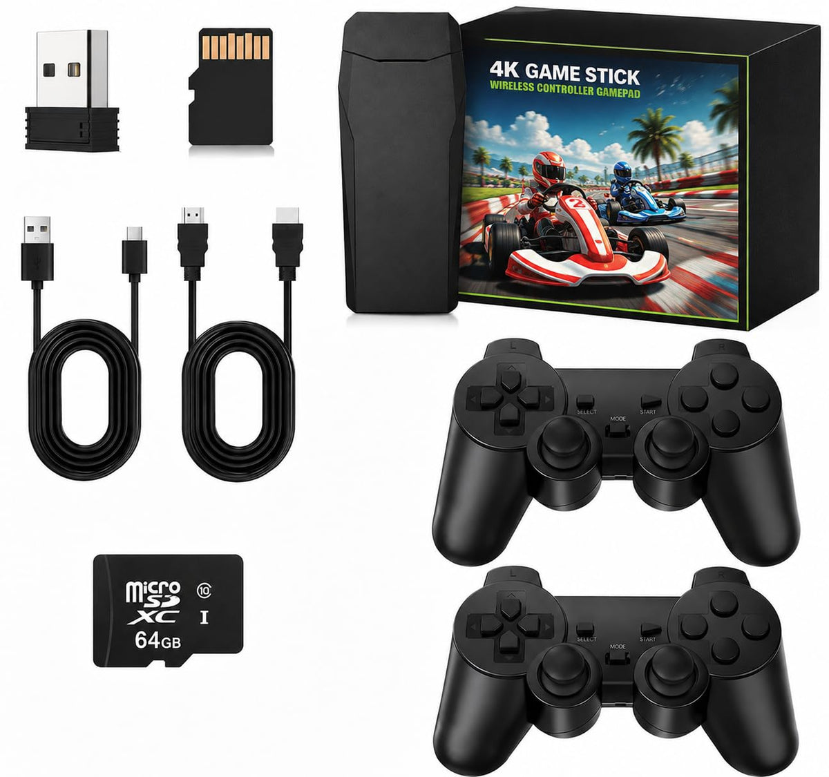 Wireless Retro Game Console Stick with 2.4G Controllers, 4K HDMI, 32G J1648