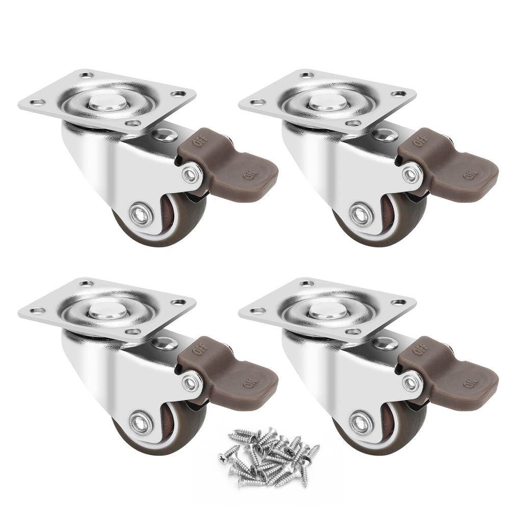 1 Inch TPE Rubber Swivel Caster Wheels Set of 4 with Brakes O869