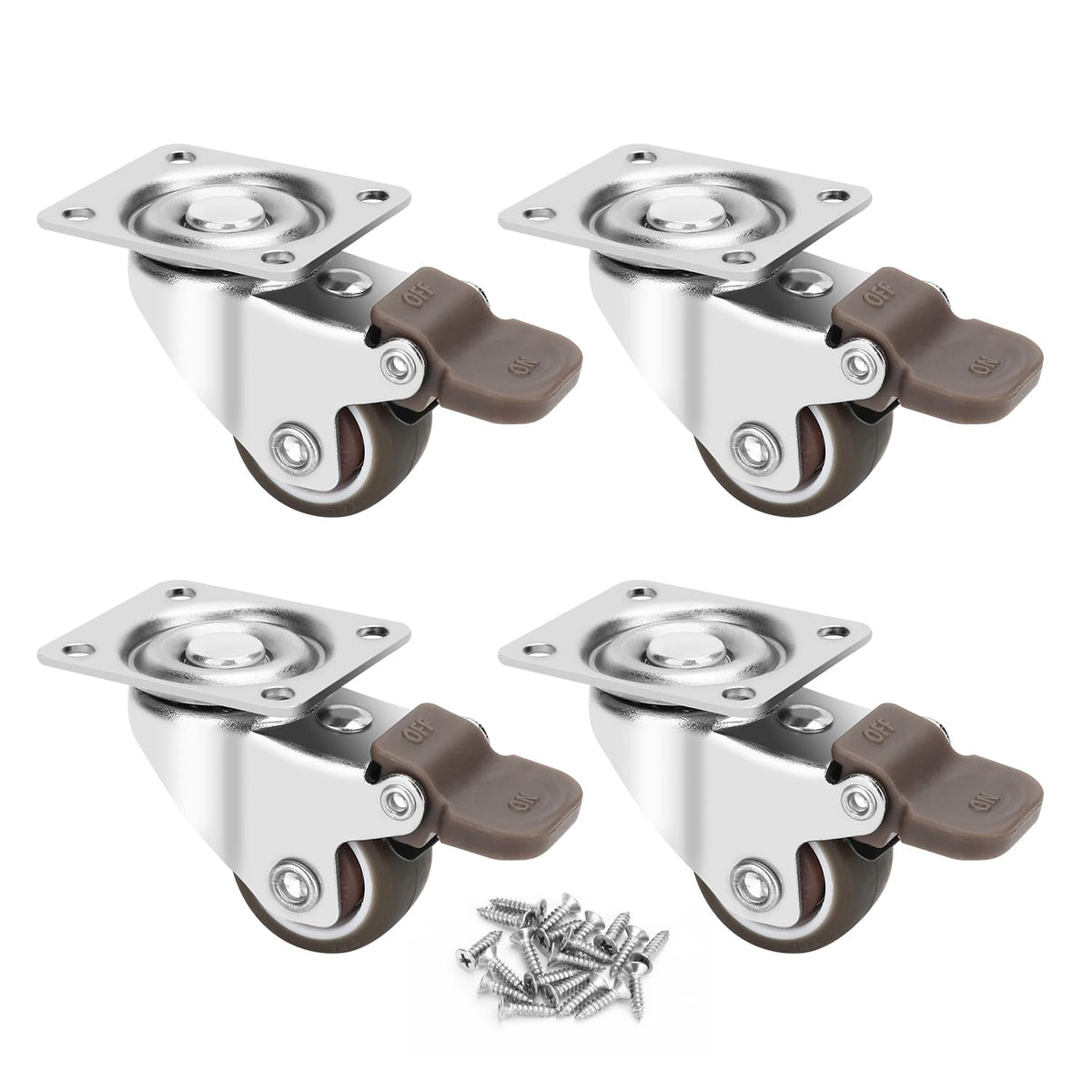 1 Inch TPE Rubber Swivel Caster Wheels Set of 4 with Brakes O869