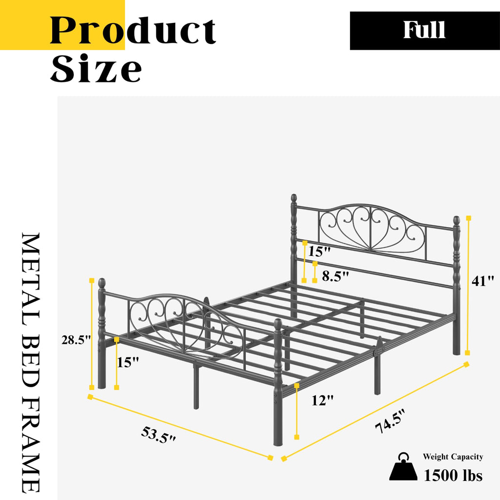 12" Metal Full Platform Bed Frame with Headboard P519