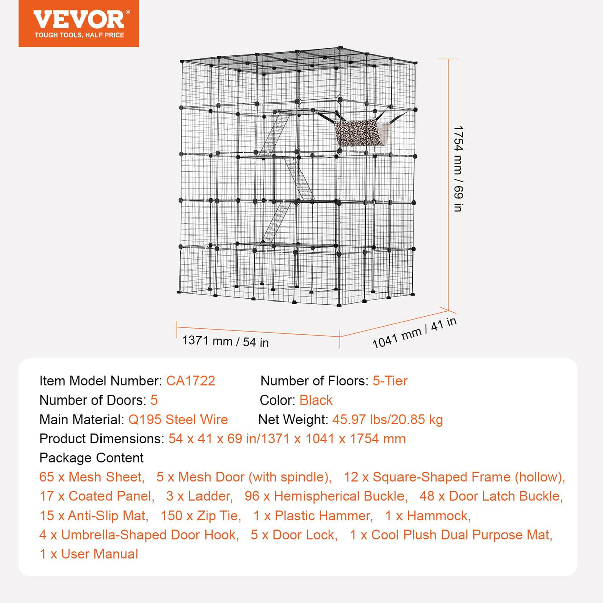4-Tier Metal Wire Cat Cage with Hammock Ramp B559
