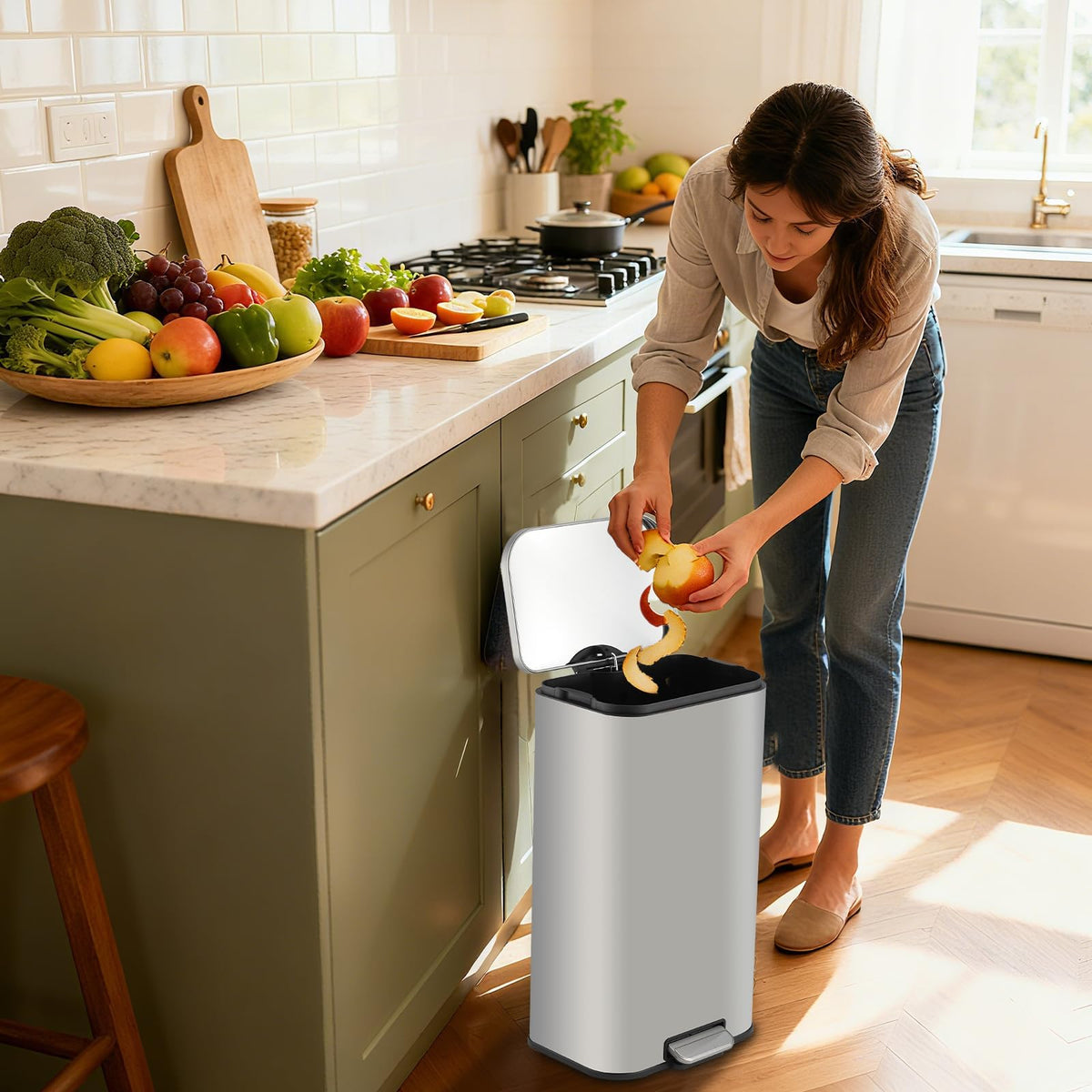 5.2 Gallon Brushed Stainless Steel Trash Can with Soft-Close Lid N3878