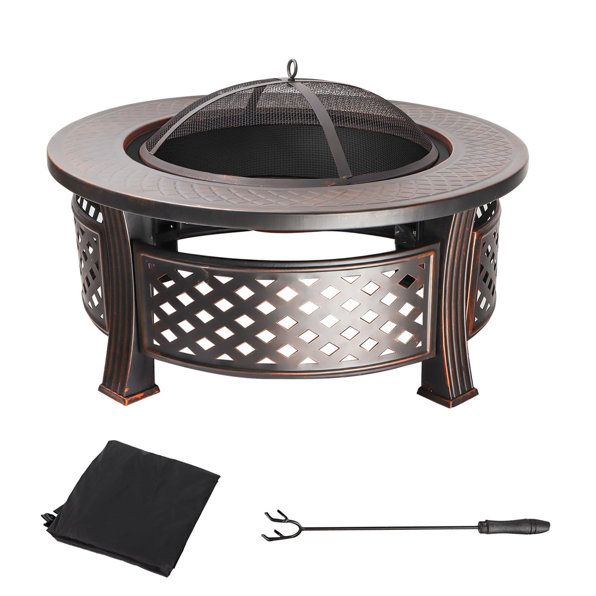 32-Inch Round Metal Fire Pit Table Set L1985
