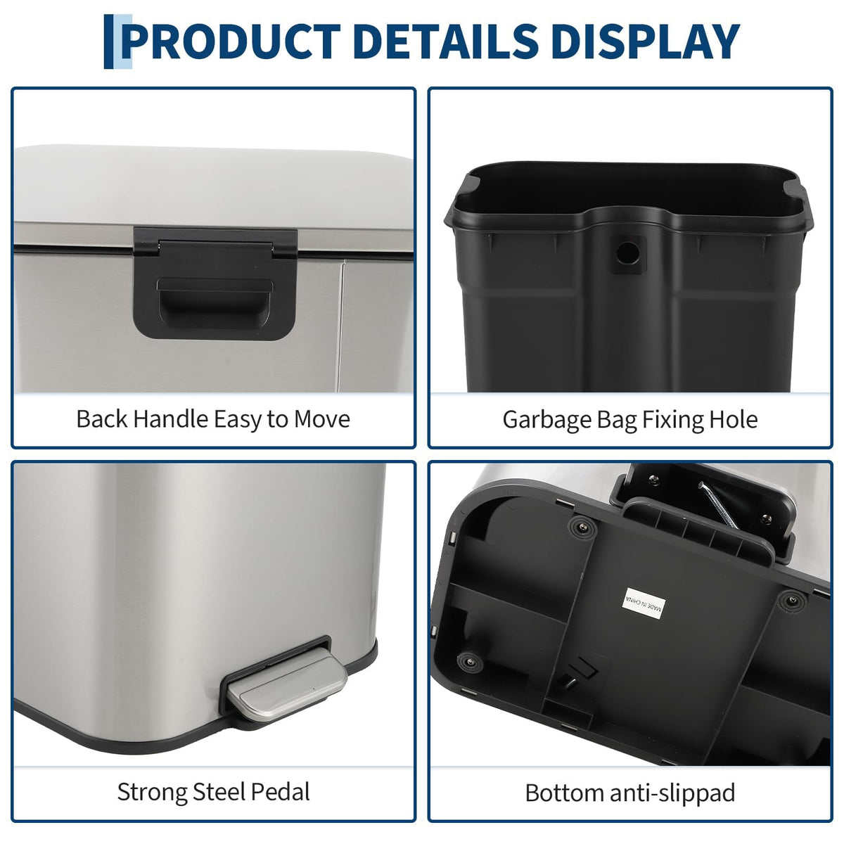 5.2 Gallon Brushed Stainless Steel Trash Can with Soft-Close Lid N3878