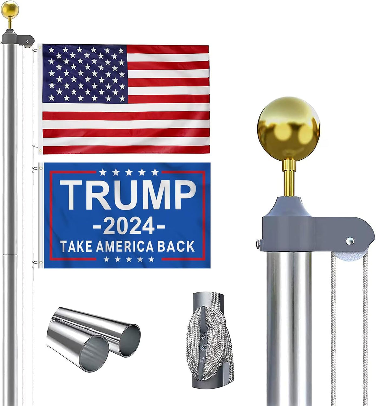 20 FT Aluminum Flagpole Kit with USA Flag Z70017