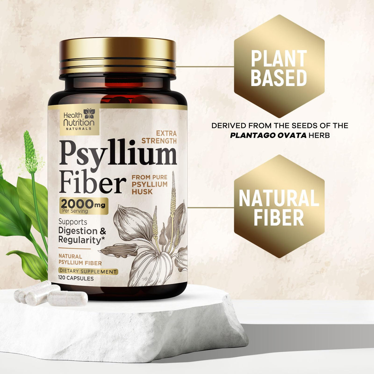 Psyllium Husk Capsules 2000 mg 120 Capsules Q61123