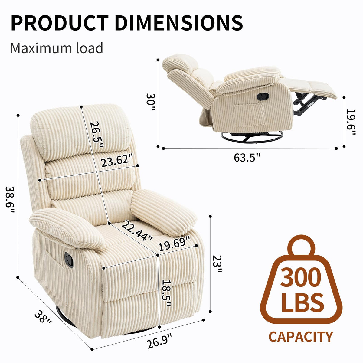 Beige Velvet Rocking Recliner Chair with Side Pocket H881018