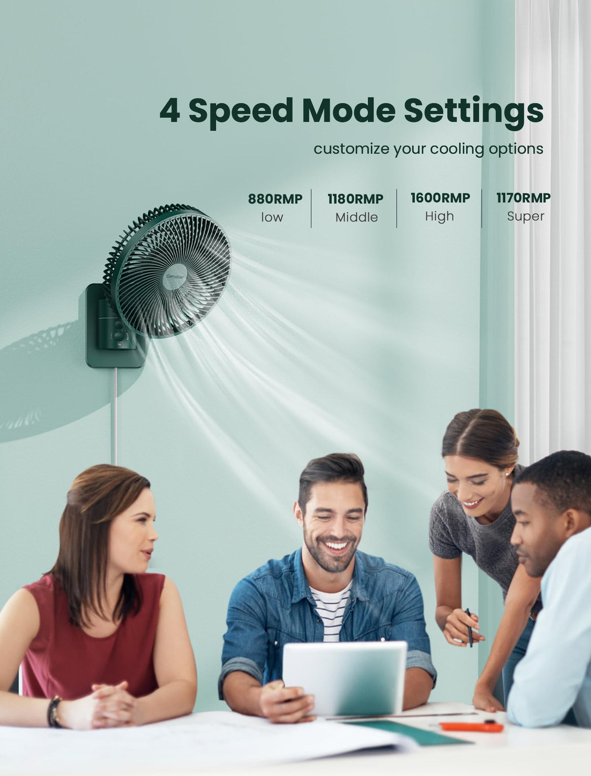 Wall Mounted Oscillating Fan with Remote and Timer, 8.5 Inch 4 Speeds O756