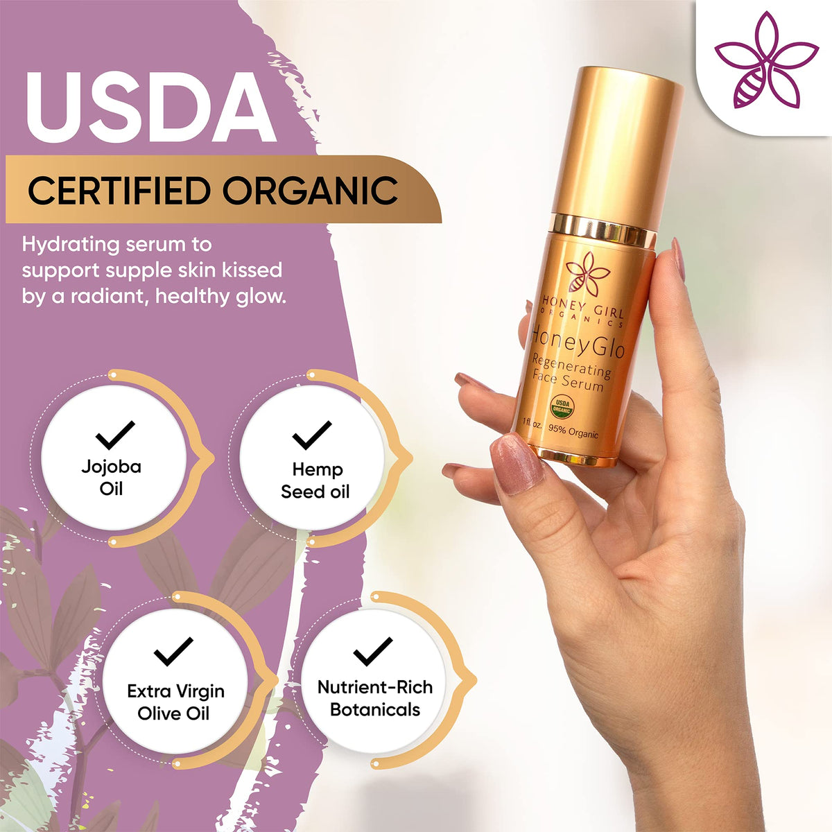 USDA Certified Organic Face Serum with Vitamin C and EVOO 1 oz H244