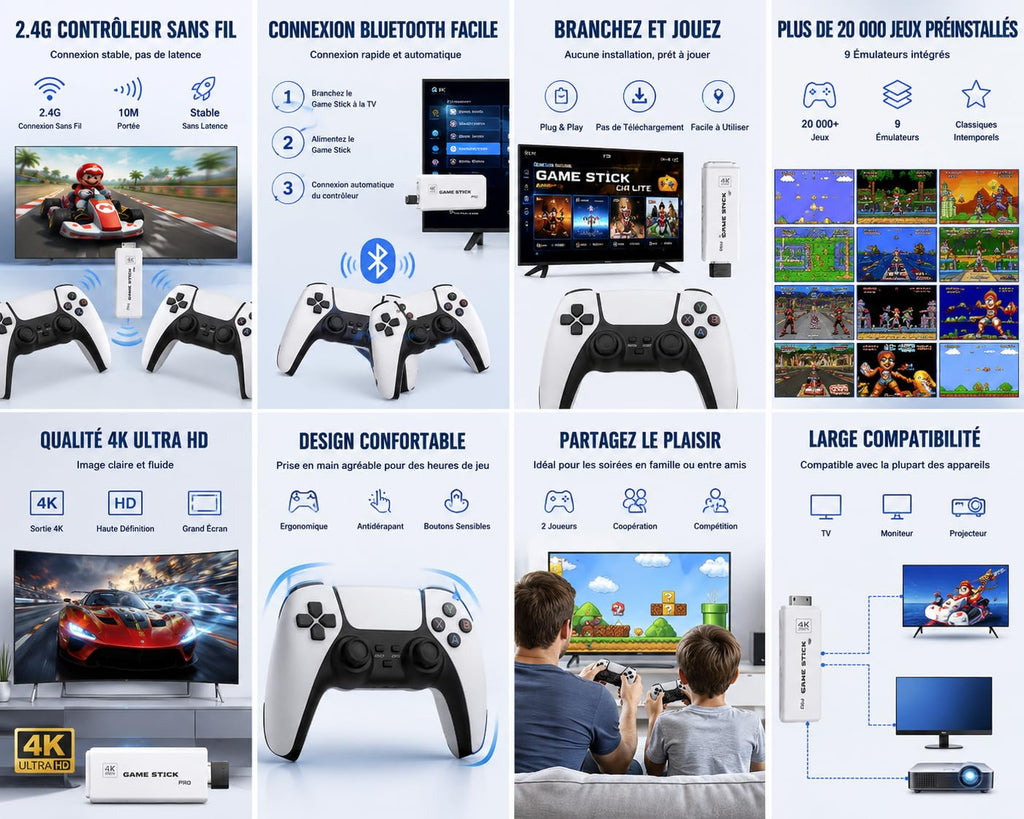 Wireless Retro Game Console Stick with 2.4G Controllers, 4K HDMI, 32G J1648