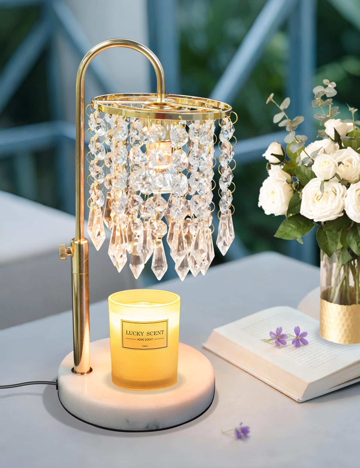 Candle Warmer Lamp with Timer Dimmable Adjustable Height Gold A746879