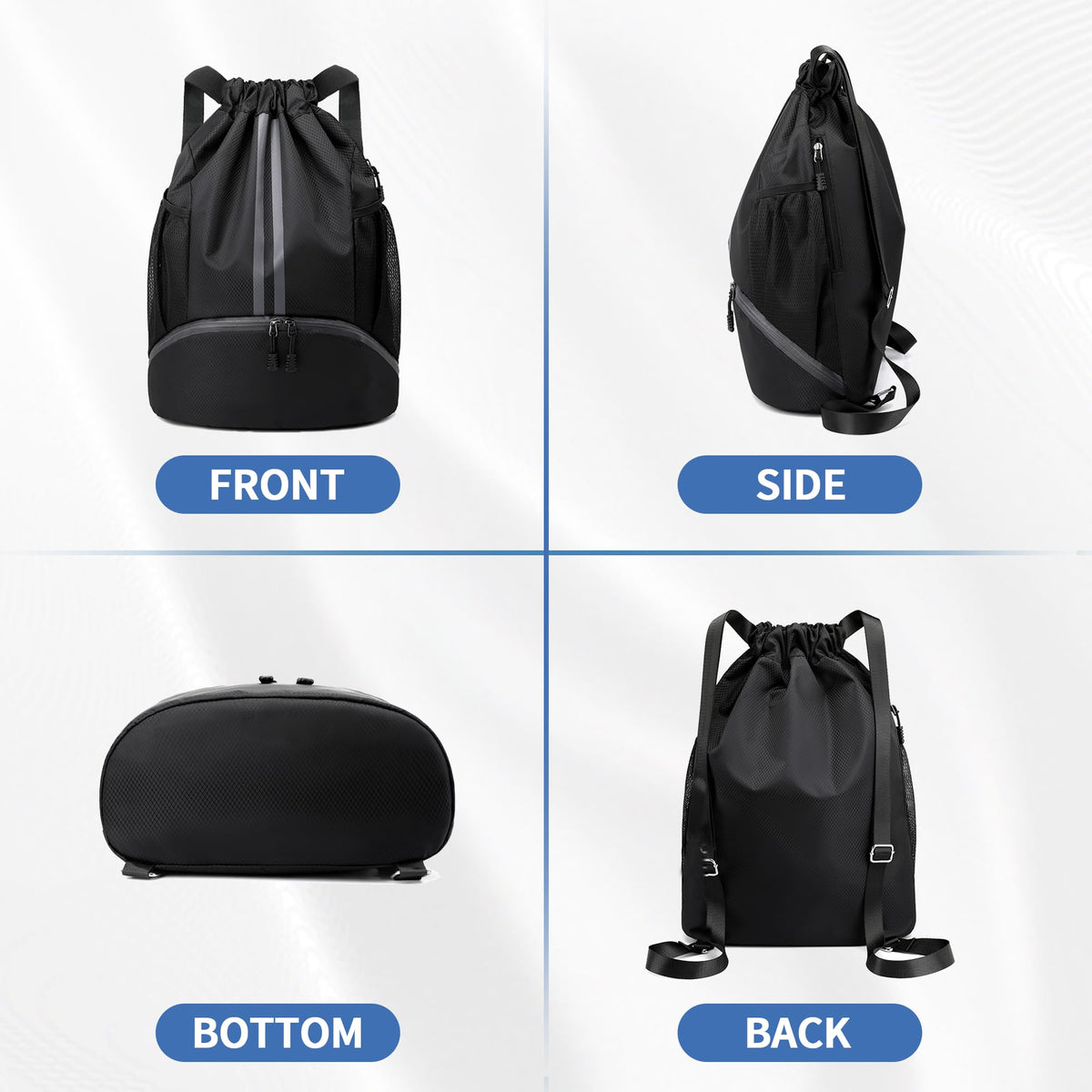 Drawstring Backpack Gym Bag with Shoes Compartment O576396