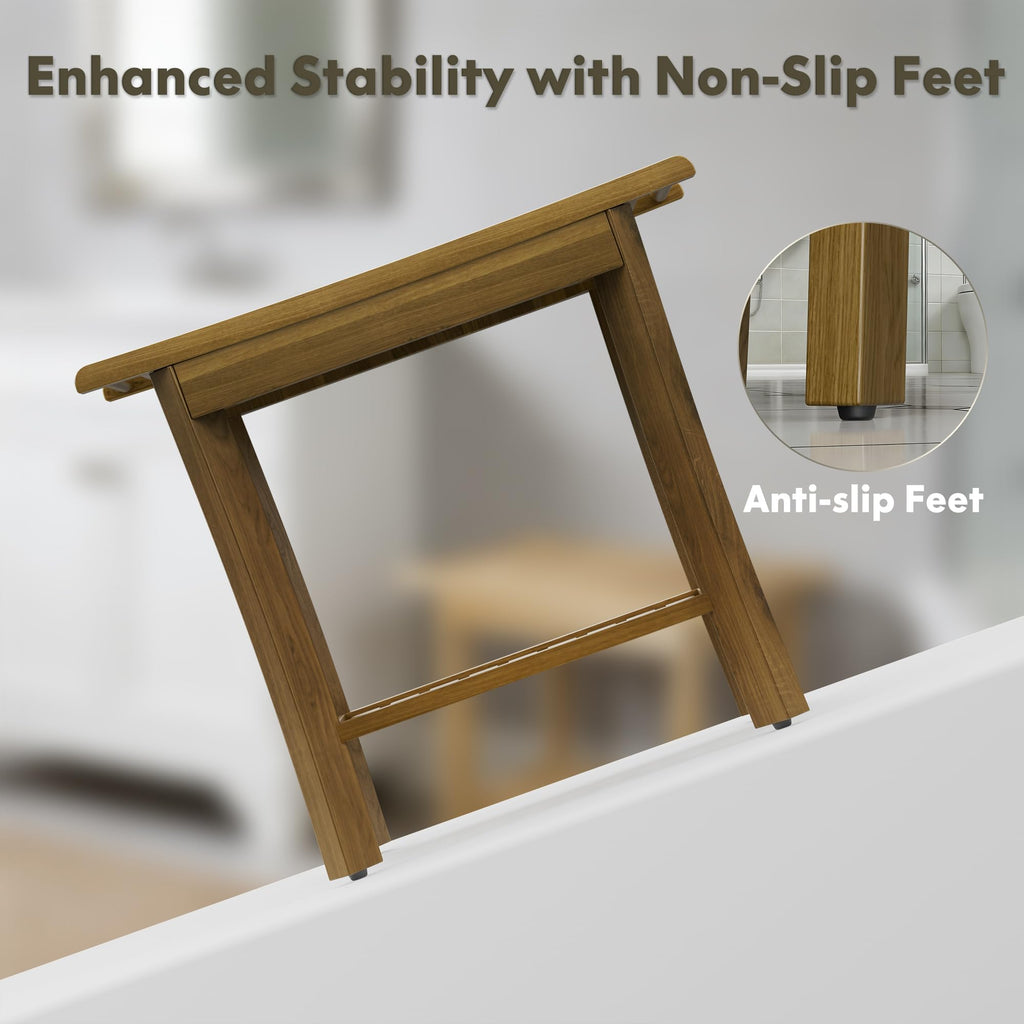 Teak Wood Shower Bench with Shelf & Arms S62877