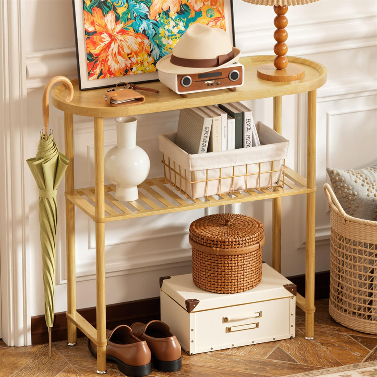 Bamboo 2-tier Oval Top Console Table H9026