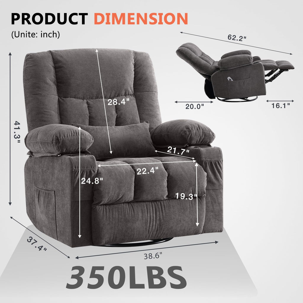 Swivel Rocker Recliner Chair with Massage and Heat N548635