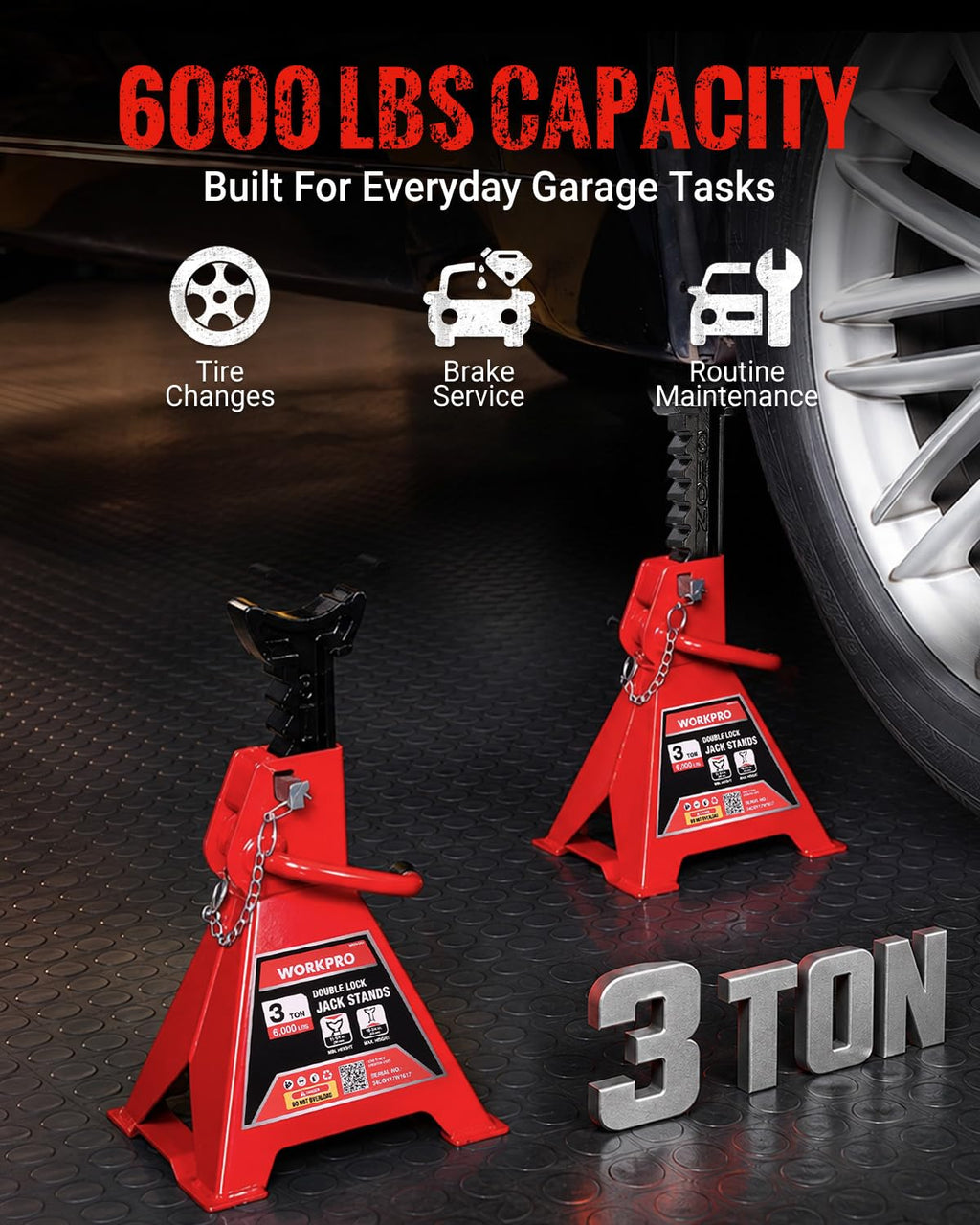 3 Ton Jack Stands with Double Lock, 1 Pair L733