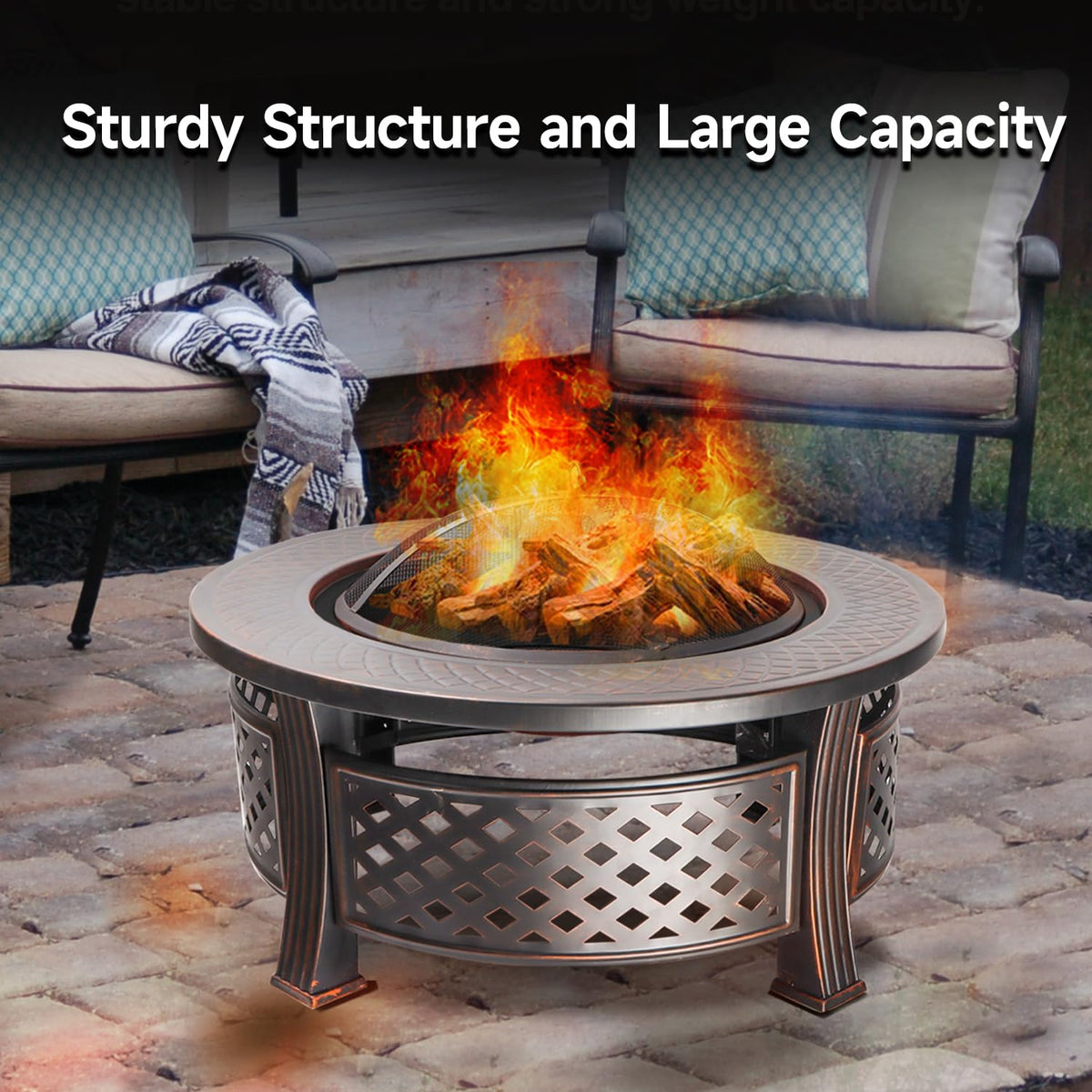 32-Inch Round Metal Fire Pit Table Set L1985